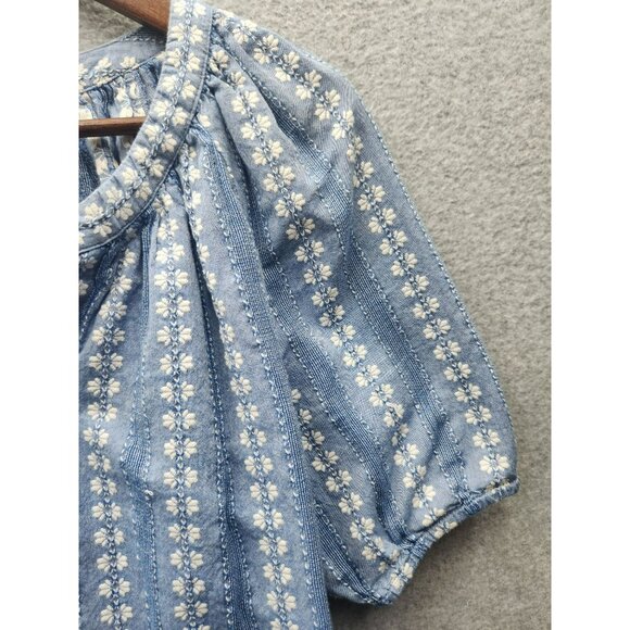 Loft Blue Floral Cotton Blouse Medium - Picture 2 of 5